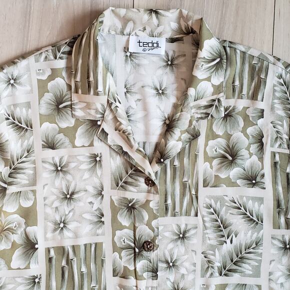 VTG Teddi Shirt Womens L Green Button Down Long Tailored Oversized Classic Crop - Picture 6 of 14